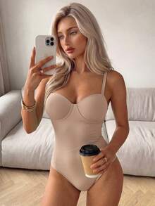 SuitURBody 时尚优雅罩杯设计塑身连体衣 - 杏色 - 查看 5