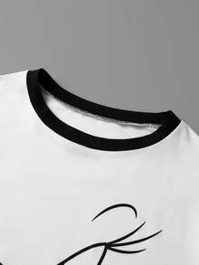 DrmWander LOONEY TUNES X SHEIN 大尺碼女款字母與卡通印花圓領短袖短版T恤 - 白色 - 查看 7