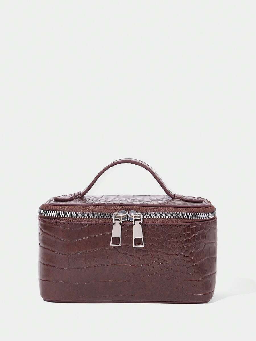 SHECARRY Ladies Fashionable Elegant Simple Brown Crocodile Pattern PU Handbag, For Daily Dating Party Afternoon Tea - 咖啡色1 - 查看 1
