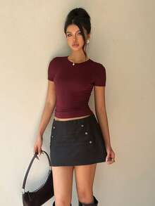 Siren Gaze Napoleon Style Black Skirt Everyday Holiday Autumn Elegant - Black - View 7
