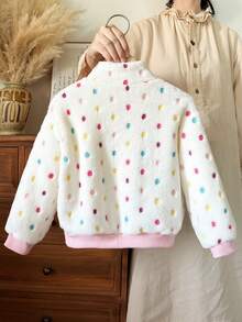 Elladie kids 1件少女甜美可愛波點毛絨拉鍊外套 厚款外套 適合日常休閒外出 春秋冬三季 - 白色 - 查看 2