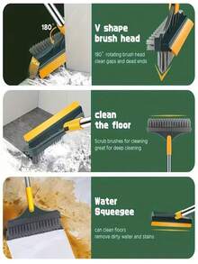 1Pc Long Handle 2-In-1 Floor Gap Cleaning Brush, 180° Rotatable V-Shaped Double Sided Scrubber With Angled Brush & Scraper, Sturdy Plastic Household Cleaning Tool For Bathroom, Toilet, Kitchen, Hotel And Commercial Cleaning - Cleaning Brush - View 7
