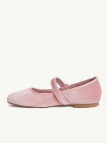 CUCCOO CHICEST 春夏新款多色天鵝絨方頭瑪麗珍鞋，扣帶平底芭蕾舞鞋，法式復古風，日常通勤 - 淺粉色 - 查看 4