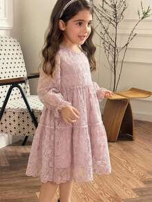 DAZY 女童秋季服飾 幼兒女童春秋長袖公主洋裝 新款時尚女童洋裝 - 粉色 - 查看 3
