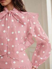 Anewsta Women's Spring/Summer Polka Dot Layered Cap Sleeve 2 Pieces Set, Suitable For Commuting And Weekend Outings - Pink - View 6