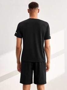 Driftmere 2 Pieces Men Sports Breathable Casual Short Sleeve T-Shirt And Shorts Set, Summer 2025 New Arrival' Black - Black - View 2