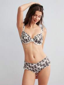 Elorette 女款珊瑚色鋼圈薄罩杯舒適內衣套裝 2件組 夏季 - 黑與白 - 查看 1
