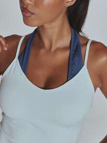 Musera Sport Light Blue Navy V Neck Double Layered Cami Halterneck Active Top Gym Cute Pilates Fitness Daily - Baby Blue - View 6
