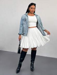 Shapeblank Plus Size Women's Summer Fashion Casual Básica Loose Comfortable Daily Versatile White Ruffle Hem Skirt Outing Bottoms Vacation - Black - View 7