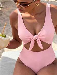 Swim Vcay 2026 Maillot de bain une pièce élégant noir sans manches, taille haute avec bretelles réglables, printemps/été - Rose bonbon - Voir 1