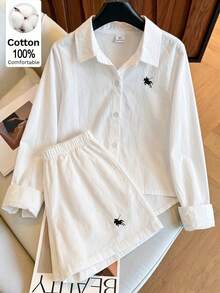 SHEIN Elladie kids 2件組少女不對稱領長袖襯衫，休閒學院風，適合四季穿著 - 白色 - 查看 4