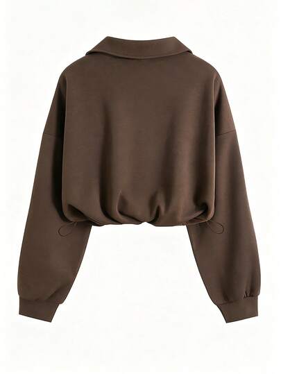 QUELARIE Women's Solid Color Drop Shoulder Long Sleeve Vintage American Style Half Zip Niche Sweatshirt Pullover Fall