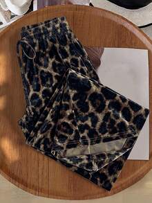 Rusticease Women's Drawstring Waist Leopard Print Casual Versatile Daily Wear Long Pants Autumn Leopard Print - Multicolor - View 2