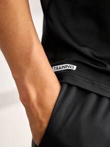 Driftmere 2pcs Men's Short Sleeve Top And Drawstring Shorts Two Pieces Sport Suit, Fitness Outdoor Casual Workout Set Gym Compression Sports Black - Black - View 6