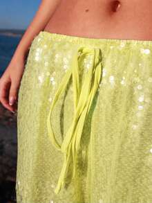 SILVIA DI SANTO Women's Fashion Casual Sequin Lace-Up Straight Leg Pants Yellow - Yellow - View 4