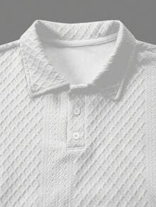 Manfinity Homme 男士大尺碼不對稱提花落肩休閒短袖 Polo 衫，適合日常穿著、度假，送給丈夫/男友的禮物 - 白色 - 查看 6
