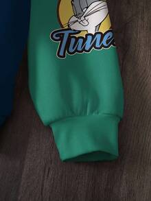 LOONEY TUNES X SHEIN Sudadera de cuello redondo con estampado de dibujos animados & letras para tallas grandes - Blanco - Ver 4