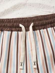 CoralVoy Men's Casual Striped Drawstring Beach Shorts, Holiday - Khaki - View 3