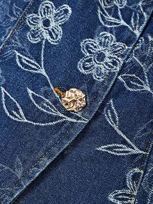 GlowEve Women's V-Neck Floral Pattern Casual Versatile Daily Wear Denim Jacket - Blue - View 4