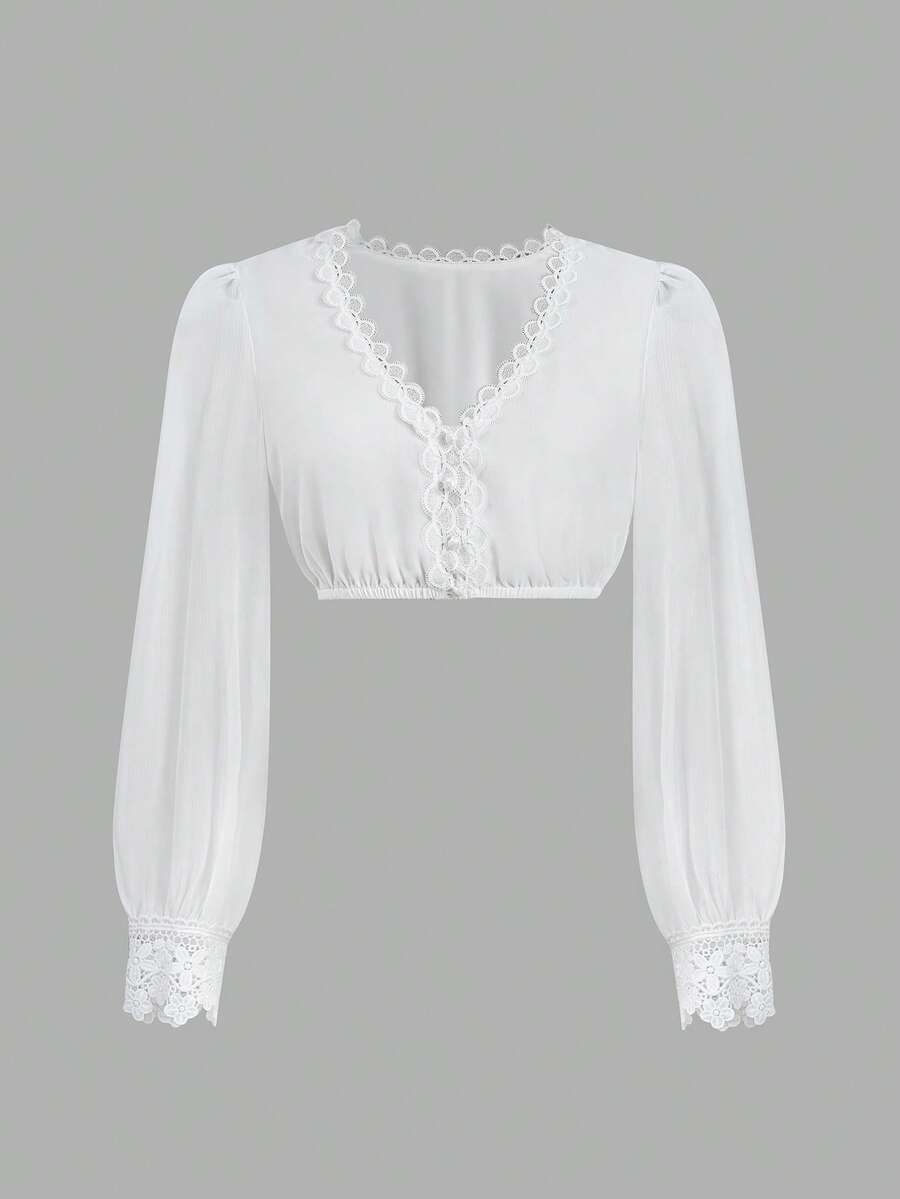 Fairmaia German Traditional Women's Lace Patchwork Cropped Top