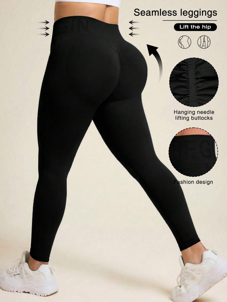 SHEIN Unity Women's Plus Size Black Yoga, Sports Seamless Leggings - Black - View 1