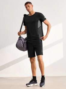 Driftmere 2 Pieces Men Sports Breathable Casual Short Sleeve T-Shirt And Shorts Set, Summer 2025 New Arrival' Black - Black - View 3