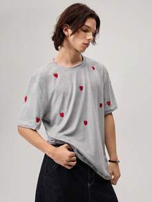 Vaulklash Men Round Neck Heart Embroidered T-Shirt - Round Neck Casual Top - Lightweight T-Shirt Suitable For All Seasons - Multicolor - View 6