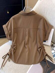 Franclia Plus Size Casual Loose Embroidered Shirt - Brown - View 2