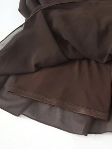SHEIN Sparklyn 青少年女孩純色荷葉邊下擺時尚掛脖洋裝 - 棕色 - 查看 5
