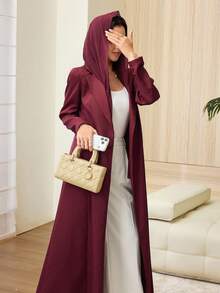Yasmyna Spring Summer Autumn Elegant Blazer Collar Single-Breasted Long Coat, Sheer Cape Fashionable Women's Robe - Burgundy - View 1
