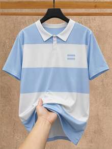 HIMLAND Men's Summer Casual Loose Short Sleeve Polo Shirt Colorblock Contrast Collar Plus Size - Multicolor - View 6