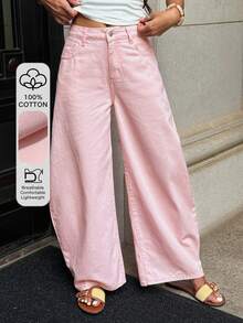 DAZY Jeans rectos de pierna ancha con estilo callejero vintage holgado, lavados y desgastados para mujeres - Rosa - Ver 1