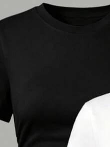 SHEIN 女童白色與黑色2件組短版T恤套裝，休閒極簡經典百搭，適合春夏秋冬，完美適用於外出與街頭穿搭，四季百搭 - 彩色 - 查看 4
