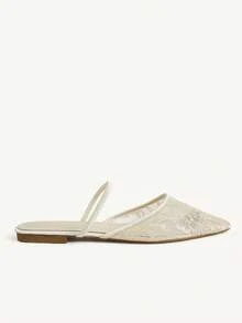 CUCCOO CHICEST French Gentle Style Mesh Yarn Closed Toe Slippers, Low Vamp Flat Bottom Wear Shoes, Elegant Versatile Commuting Slouchy Shoes Fall Shoes - Champagne - View 5