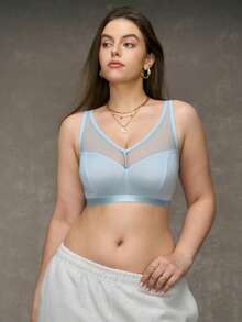 Esseday Bralette sin relleno con curva minimalista, talla grande, sin aros, azul claro - Celeste - Ver 6