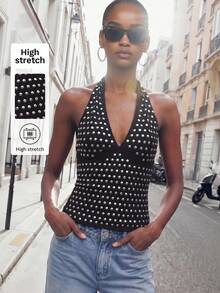 Top de tirantes sin mangas con cuello en V y ribete de volantes estilo bohemio de vacaciones MAIJA - Negro - Ver 6