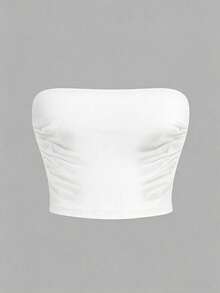 Random 9items,Send 1item Tween Girl Solid Color Strapless Fashion Versatile Slim Fit Cropped Tank Top - White - View 3