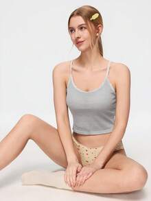 Bonmuse 1pc Sexy Lace Patchwork Camisole Top With Padded Bust, Fitted Ribbed Sleeveless Crop Top, Suitable For All Seasons - Grey - View 9