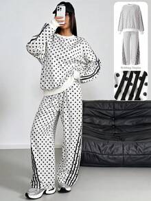 Aidyla Multi-Stripe Colorblock Streetwear Fashion Fleece Sweatshirt 2 Pieces Set - Multicolor - View 10