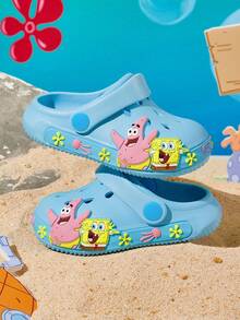 SpongeBob SquarePants | SHEIN 卡通藍色兒童園藝拖鞋，透氣快乾，輕量耐用 EVA 材質，適合居家與戶外場地 - 寶藍色 - 查看 8