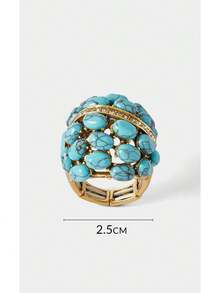 Noxbound A Vintage Bohemian Stretch Ring With Turquoise Inlay For Ladies' Party Decor - Blue - View 8