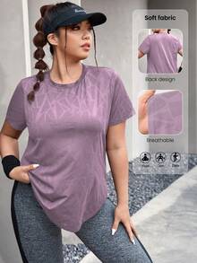 Rhythm Era Camiseta deportiva de manga corta con dobladillo curvo de unicolor talla grande - Morado - Ver 1