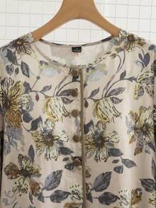 Al Najma Floral Pattern Round Neck Long Sleeve Elegant Arabian Dress - Blue - View 6