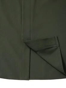 Manfinity Mode 男士春夏短袖襯衫，商務風抗皺面料軍綠色小立領襯衫 - 軍綠色 - 查看 4