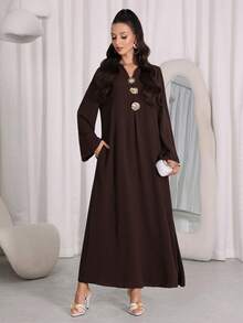 Al Najma 女士土耳其长款连衣裙和阿拉伯传统长袍 - 棕色 - 查看 5