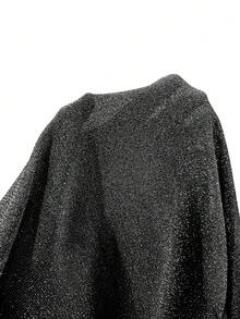 SHEIN Holidaya 蝙蝠袖透視針織上衣 無內衣設計 金屬感亮片上衣 閃亮上衣 - 黑色 - 查看 7