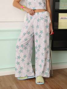 Chillnights Women's Young Casual Vacation Starfish Print Bubble Crinkle Wide Leg Long Pants Pajama Bottoms - Multicolor - View 3