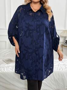 SHEIN CURVE+ 大尺碼雪紡襯衫，長袖飄逸上衣，復古優雅風格，2026秋冬 22W - 綠色 - 查看 5