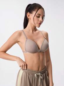 Loungeista Grey Front-Closure Wireless Bra With Fixed Padding, Detachable Shoulder Straps, Multiple Wearing Styles: Camisole, Cross-Back, And Tank Top - Grey - View 4