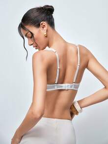 Softvol 1pc Solid Color Underwire Plunge Bra With Spaghetti Strap - White - View 3